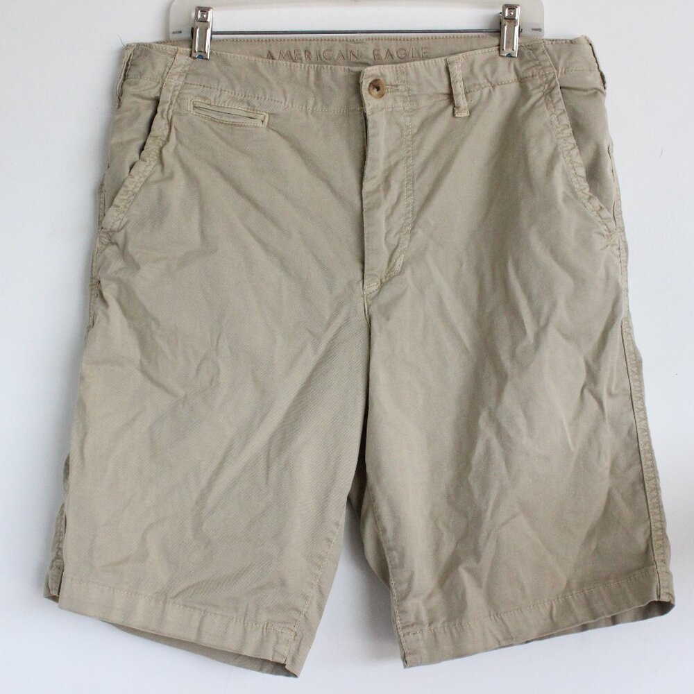 American Eagle Mens Cargo Khaki Dress Casual Shorts Tan Beige Sz 34